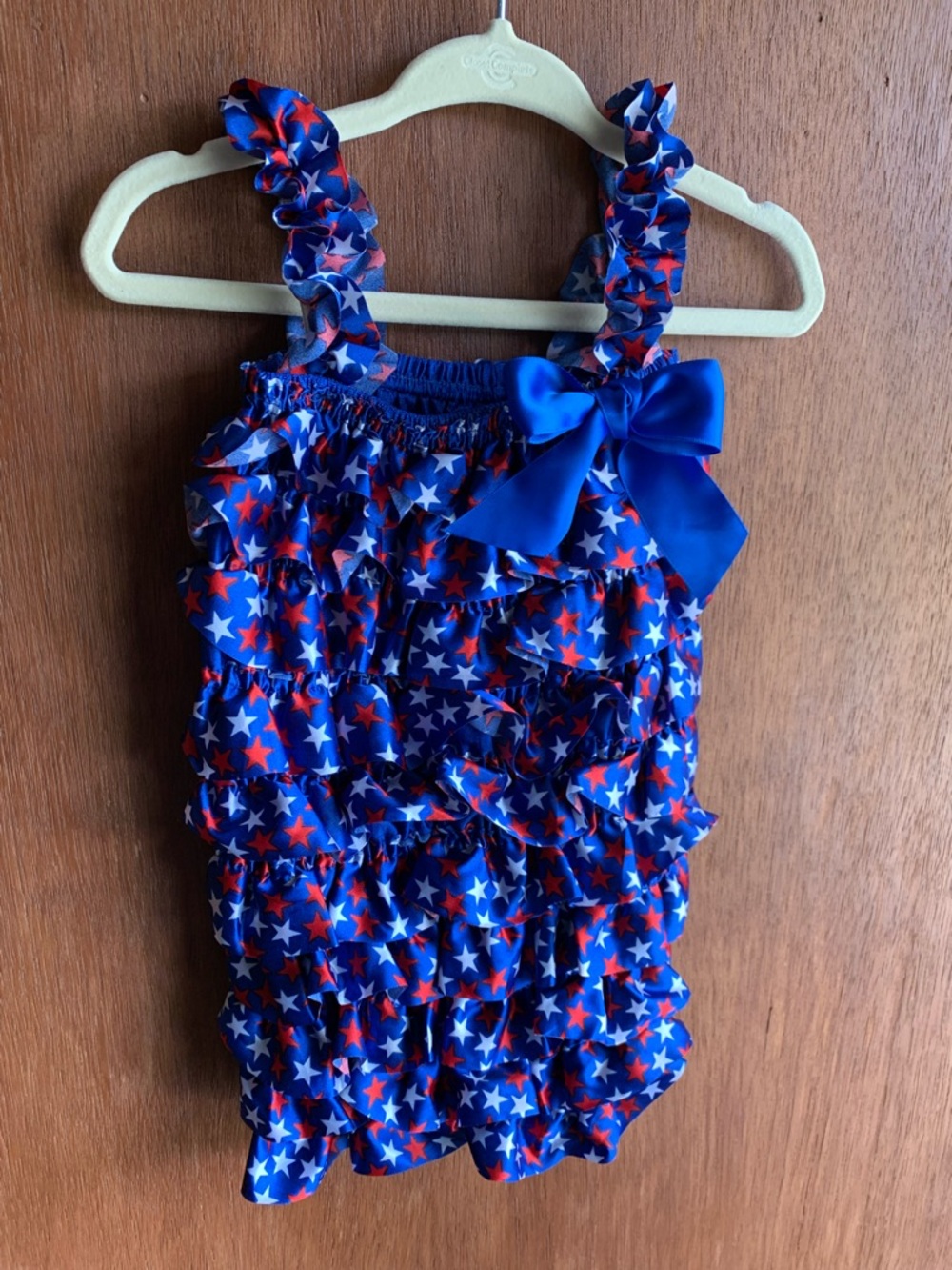 Blue Star Ruffle Romper with Bow